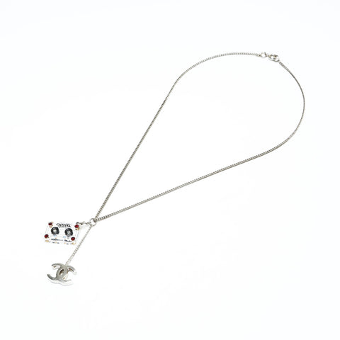 CHANEL 04P 2004 COCO Mark cassette tape Necklace Silver WS25761