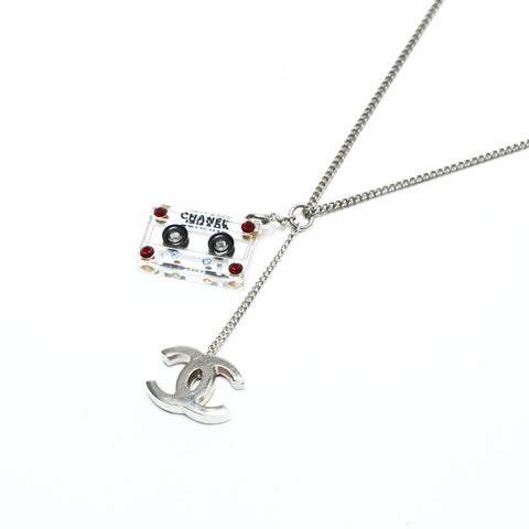 CHANEL 04P 2004 COCO Mark cassette tape Necklace Silver WS25761
