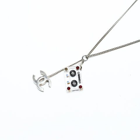 CHANEL 04P 2004 COCO Mark cassette tape Necklace Silver WS25761