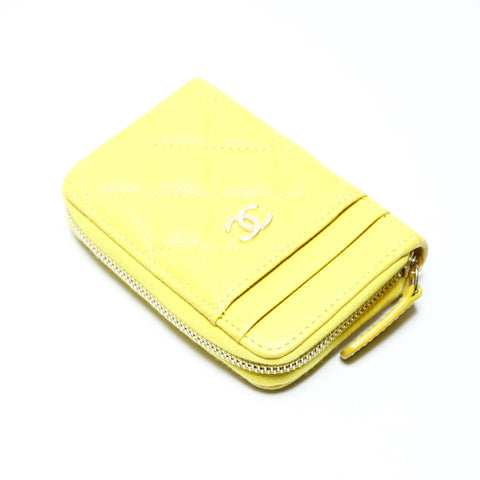 CHANEL 2022-2025 COCO Mark Matelasse Caviar Skin Fragment Case Coin case yellow WS25762