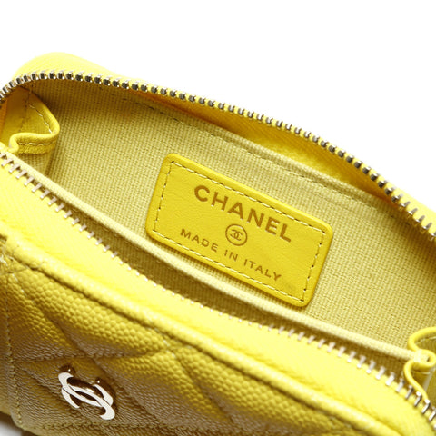 CHANEL 2022-2025 COCO Mark Matelasse Caviar Skin Fragment Case Coin case yellow WS25762