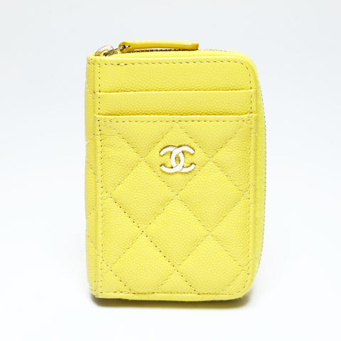 CHANEL 2022-2025 COCO Mark Matelasse Caviar Skin Fragment Case Coin case yellow WS25762
