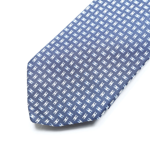 HERMES H pattern silk tie blue WS25767