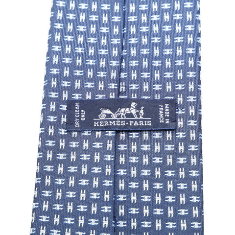 HERMES H pattern silk tie blue WS25767