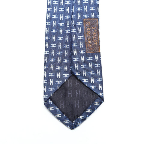 HERMES H pattern silk tie blue WS25767