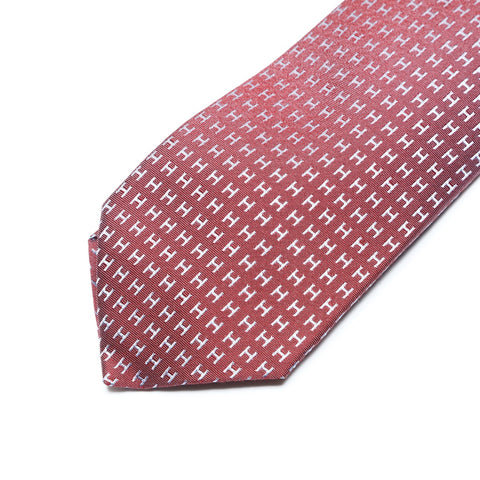 HERMES Silk H Pattern Silk tie Red WS25769
