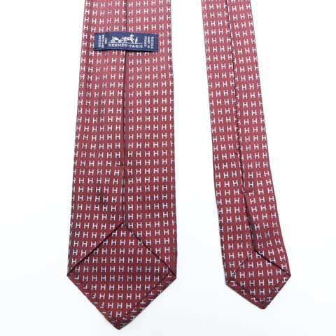 HERMES Silk H Pattern Silk tie Red WS25769