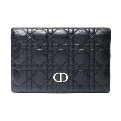 Christian Dior Cannage Quilted Travel Pouch Passport Case Bifold Wallet black WS25776