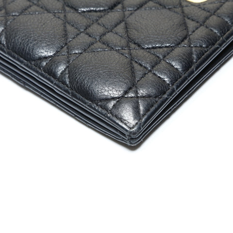 Christian Dior Cannage Quilted Travel Pouch Passport Case Bifold Wallet black WS25776