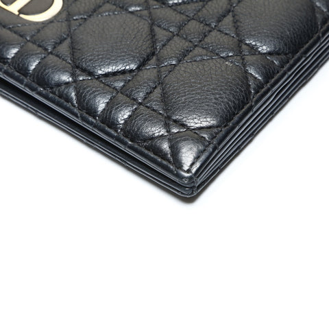 Christian Dior Cannage Quilted Travel Pouch Passport Case Bifold Wallet black WS25776