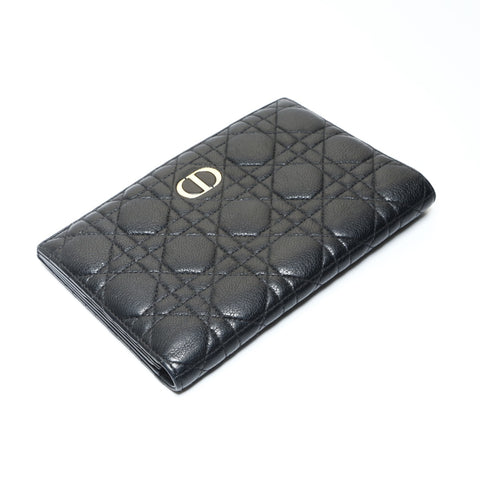 Christian Dior Cannage Quilted Travel Pouch Passport Case Bifold Wallet black WS25776