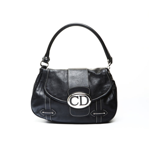 Christian Dior Leather one belt SilverMetal logo Shoulder Bag black WS25779