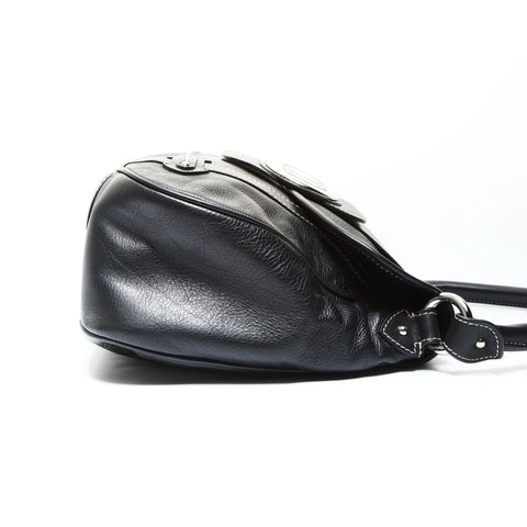 Christian Dior Leather one belt SilverMetal logo Shoulder Bag black WS25779