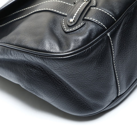 Christian Dior Leather one belt SilverMetal logo Shoulder Bag black WS25779