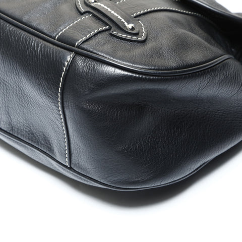 Christian Dior Leather one belt SilverMetal logo Shoulder Bag black WS25779