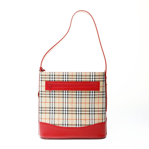 BURBERRY Nova check cotton leather red one belt Shoulder Bag beige WS25781