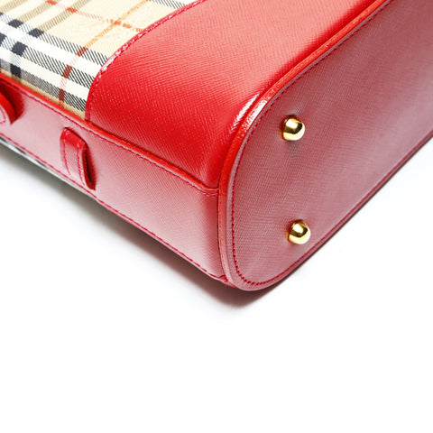 BURBERRY Nova check cotton leather red one belt Shoulder Bag beige WS25781