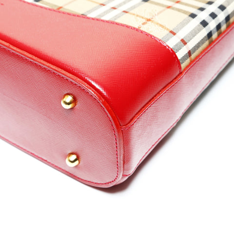 BURBERRY Nova check cotton leather red one belt Shoulder Bag beige WS25781