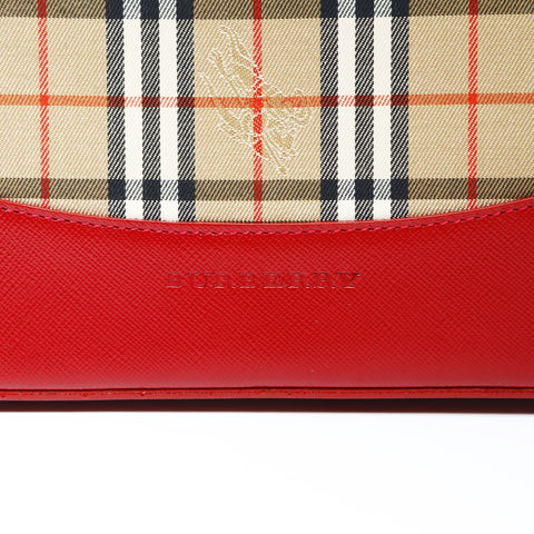BURBERRY Nova check cotton leather red one belt Shoulder Bag beige WS25781