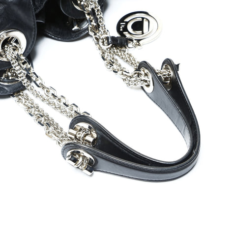 Christian Dior Cannage Silver Metal Sac Lutland Shoulder Bag black WS25783