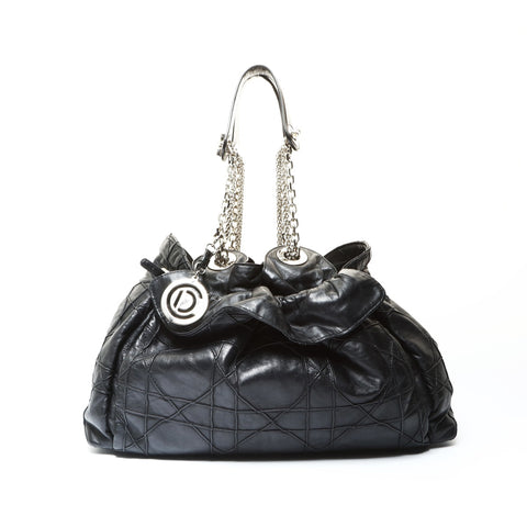 Christian Dior Cannage Silver Metal Sac Lutland Shoulder Bag black WS25783