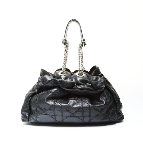 Christian Dior Cannage Silver Metal Sac Lutland Shoulder Bag black WS25783