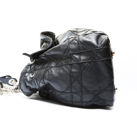 Christian Dior Cannage Silver Metal Sac Lutland Shoulder Bag black WS25783