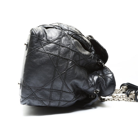 Christian Dior Cannage Silver Metal Sac Lutland Shoulder Bag black WS25783