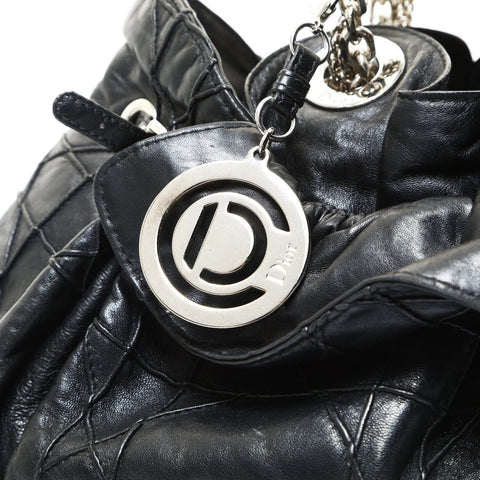 Christian Dior Cannage Silver Metal Sac Lutland Shoulder Bag black WS25783