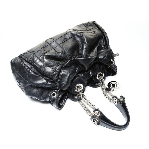 Christian Dior Cannage Silver Metal Sac Lutland Shoulder Bag black WS25783