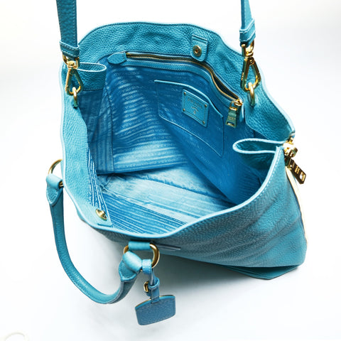 PRADA Leather 2way Tote Bag blue WS25787