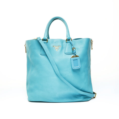 PRADA Leather 2way Tote Bag blue WS25787