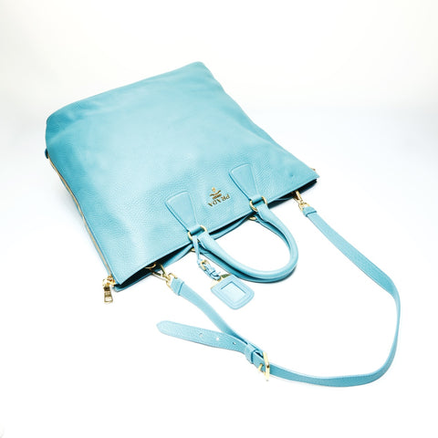 PRADA Leather 2way Tote Bag blue WS25787