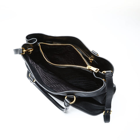 PRADA Leather 2way Vitello Dyno Tote Bag black WS25788