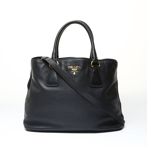PRADA Leather 2way Vitello Dyno Tote Bag black WS25788