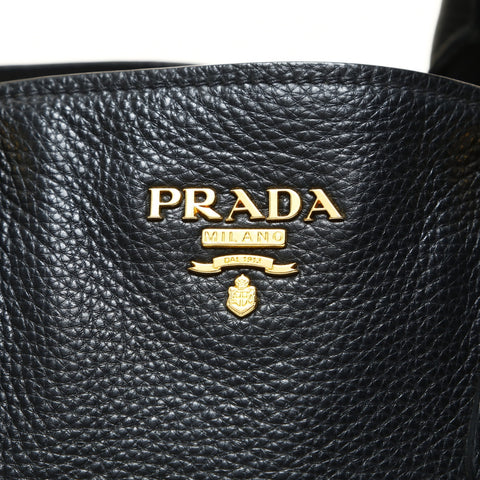 PRADA Leather 2way Vitello Dyno Tote Bag black WS25788