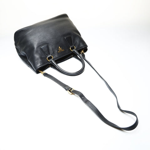 PRADA Leather 2way Vitello Dyno Tote Bag black WS25788