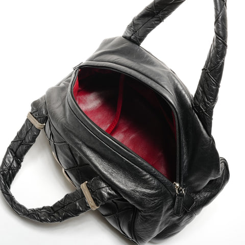 CHANEL Bowling Bag Boston Bag Cuir COCO Mark Sac à main noir WS25798