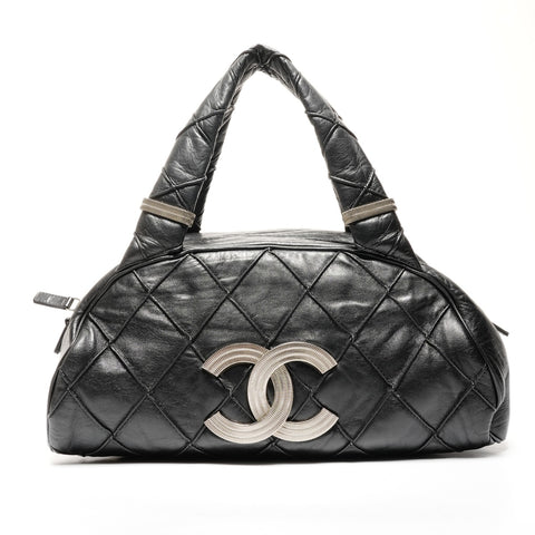 CHANEL Bowling Bag Boston Bag Leather COCO Mark Handbag black WS25798