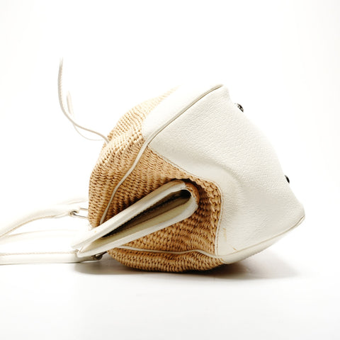 PRADA Raffia basket bag leather Handbag Brown WS25800