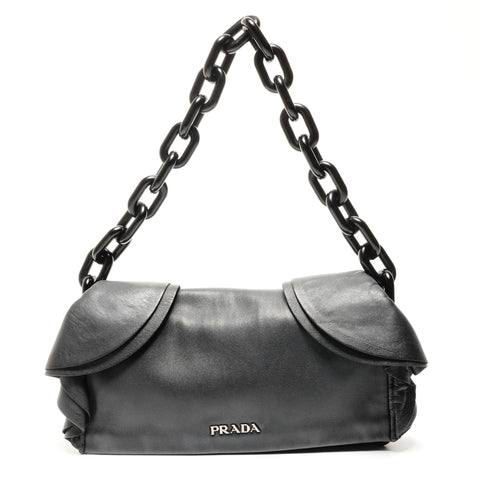 PRADA Soft Leather One Belt Chain Shoulder Bag black WS25801