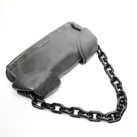 PRADA Soft Leather One Belt Chain Shoulder Bag black WS25801