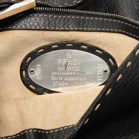 FENDI Leather Selleria Mamma Bucket One Belt Shoulder Bag black WS25804