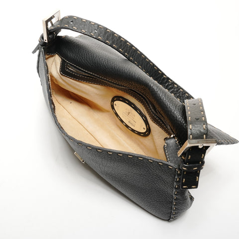 FENDI Leather Selleria Mamma Bucket One Belt Shoulder Bag black WS25804