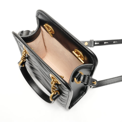 GUCCI GG Marmont Mini Tote Chain Leather 2-way 696123 Shoulder Bag black WS25815