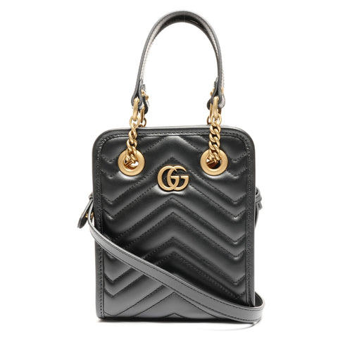 GUCCI GG Marmont Mini Tote Chain Leather 2-way 696123 Shoulder Bag black WS25815