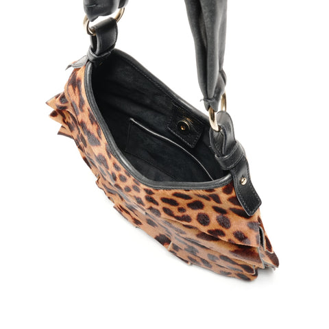 YVES SAINT LAURENT Frill Leopard Pattern One Belt Shoulder Bag Brown WS25816