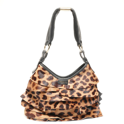 YVES SAINT LAURENT Frill Leopard Pattern One Belt Shoulder Bag Brown WS25816