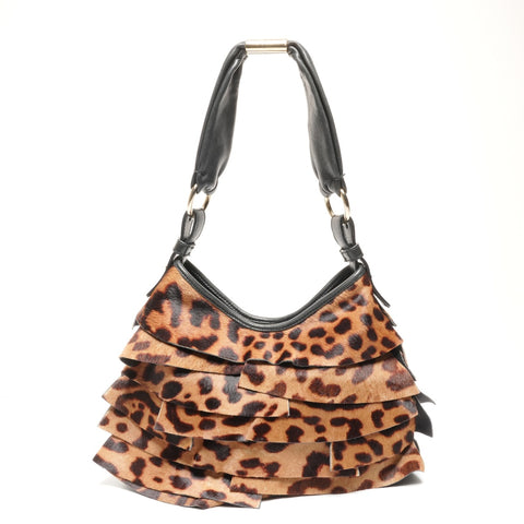YVES SAINT LAURENT Frill Leopard Pattern One Belt Shoulder Bag Brown WS25816
