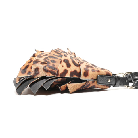 YVES SAINT LAURENT Frill Leopard Pattern One Belt Shoulder Bag Brown WS25816